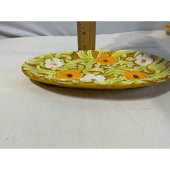 Vintage Raised Golden Floral Poppies Oval Candy Trinket Dish - Picture 5 of 5